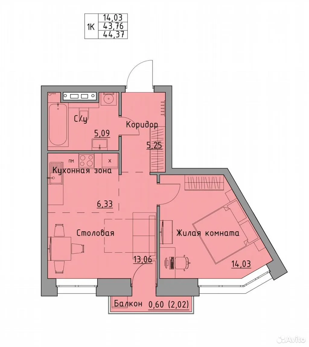 планировка квартиры 44 м2